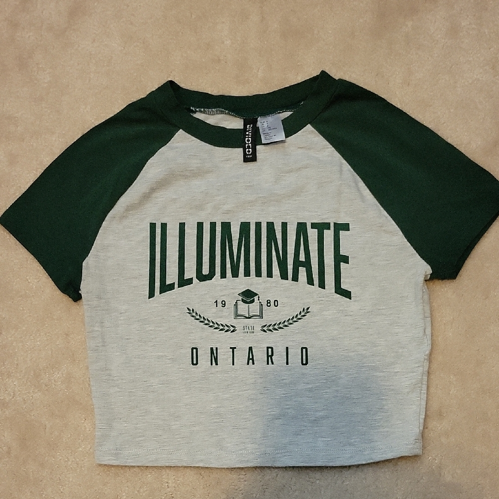 H&M Womens Short Sleeve Tee - Dark Green and Light Gray